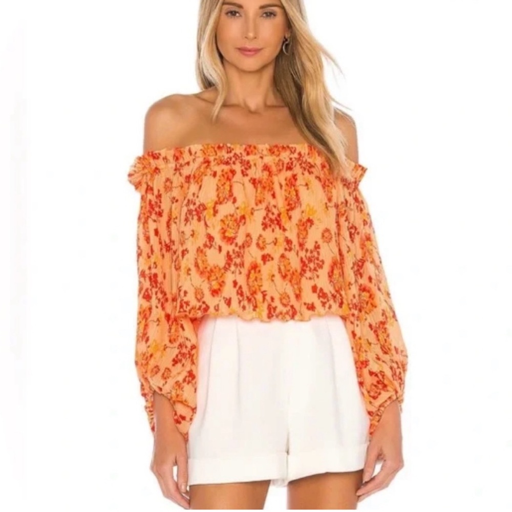 House of Harlow 1960 Orange Floral Off-Shoulder Blouse